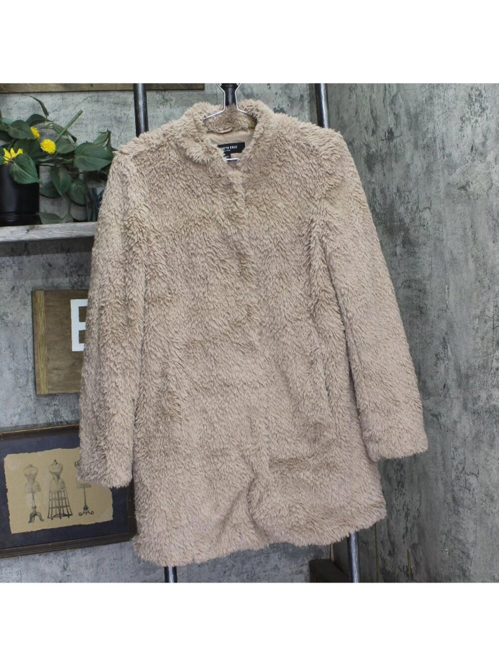 Kenneth Cole Sherpa Faux Fur Snap-Front Parka Jacket Brown S